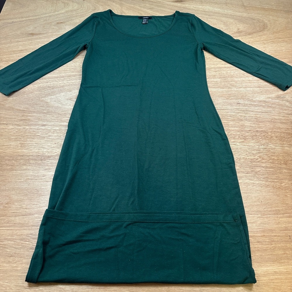 Forever 21 XL Green Midi Dress 3/4 Sleeve Stretch Knit Casual Women's